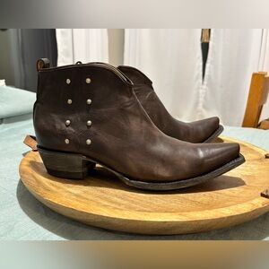 Old Gringo Dark Brown Leather Western Ankle Zip Boots Silver Stud